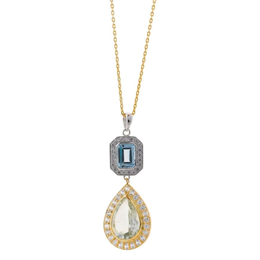 Foto de Collar plata chapado dorado topacio azul rectangulo