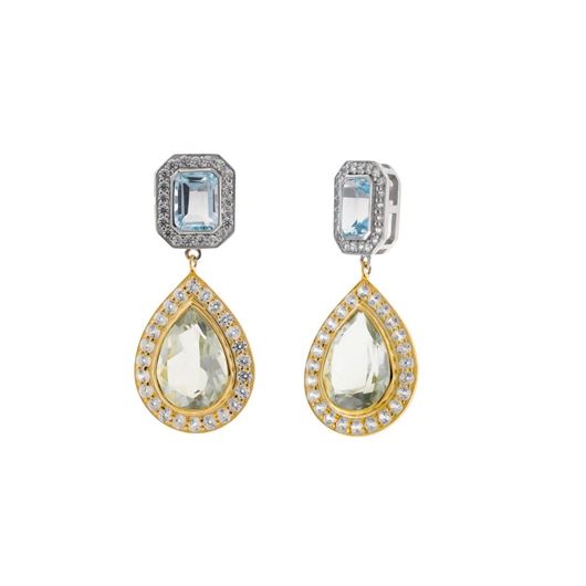 Foto de Pendientes plata chapado dorado topacio azul rectangulo