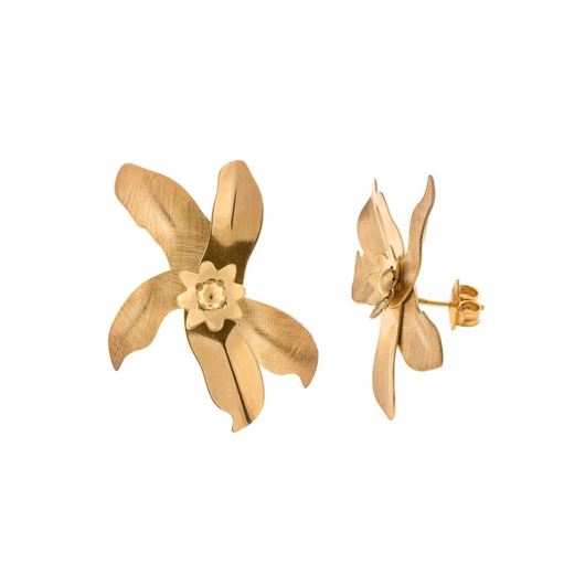 Foto de Pendientes plata chapado dorado pétalos lisos