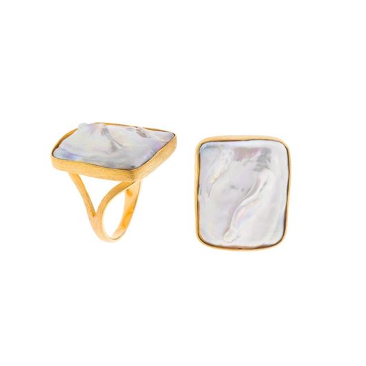 Foto de Anillo plata chapado dorado perla rectangular barroca