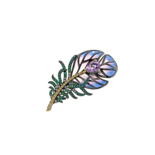 Foto de Broche plata chapado ruteniopluma amatista pera