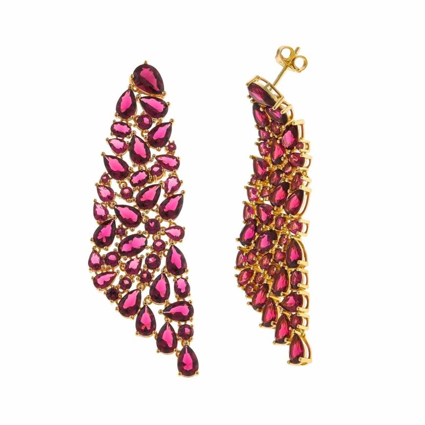 Picture of Pendientes Silken Code de plata chapada en oro con circonitas rojas