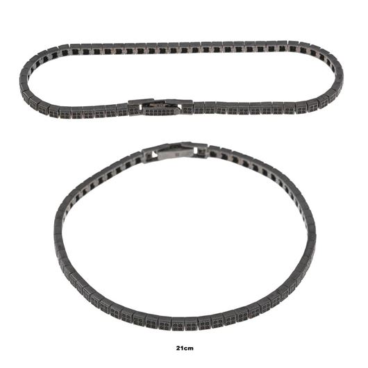 Foto de Pulsera plata chapado rutenio cuadrados circonitas negras