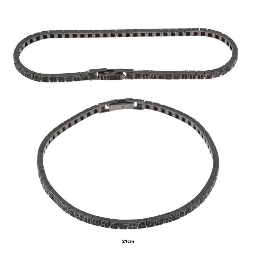 Foto de Pulsera plata chapado rutenio cuadrados circonitas negras