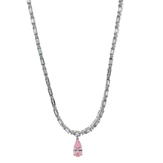 Foto de Collar plata rodio pera circonita rosa baguets