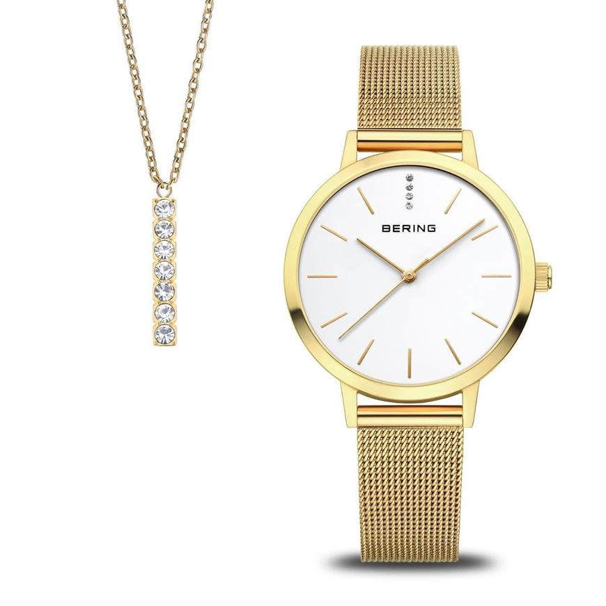 Foto de Set Reloj Bering acero baño oro pulido 34mm