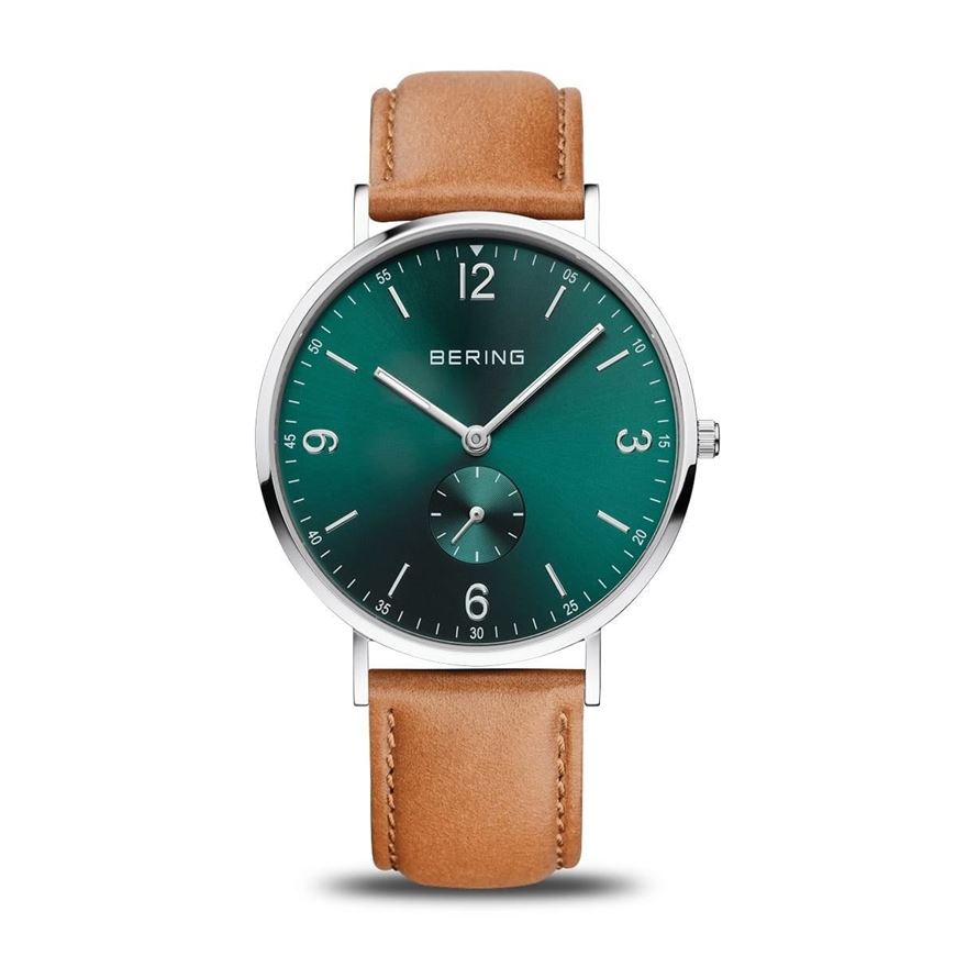 Picture of Reloj Bering acero esfera verde y correa piel marrón 40mm