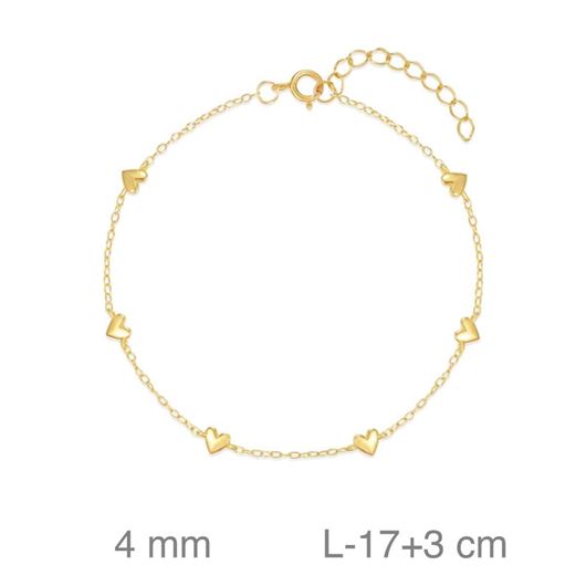 Foto de Pulsera plata baño oro corazones
