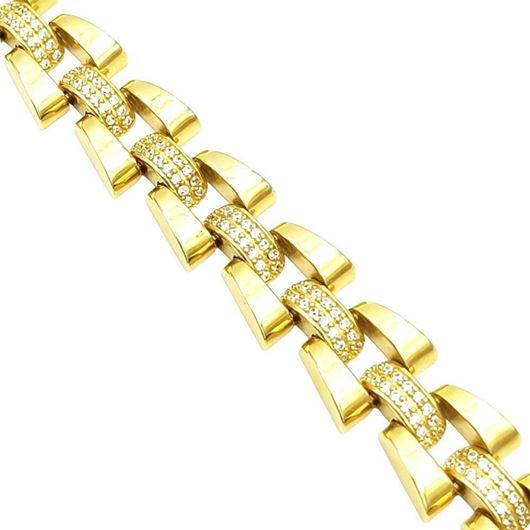 Foto de Pulsera de oro amarillo 18kt con circonitas blancas, 10mm grosor, cierre de lengüeta y ochos de seguridad