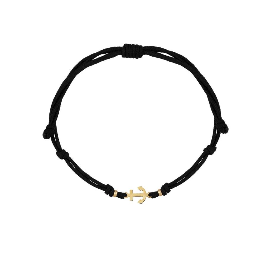 Foto de Pulsera 7 nudos nylon negro Ancla de la suerte en oro amarillo 18kt