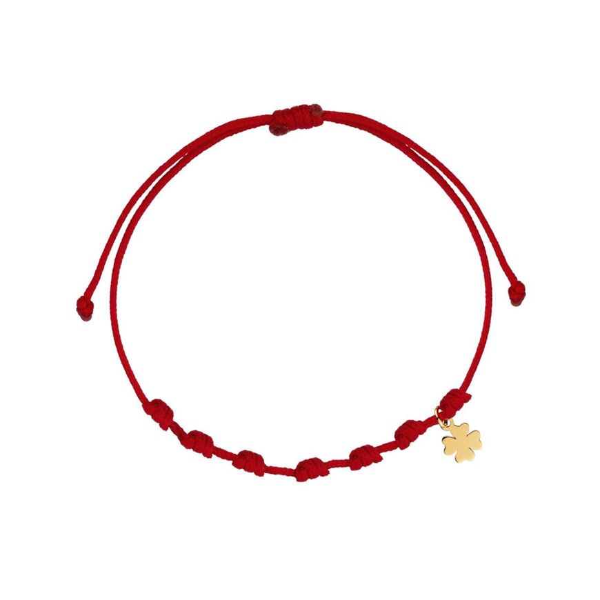 Foto de Pulsera 7 nudos nylon rojo Trébol mini en oro amarillo 18kt