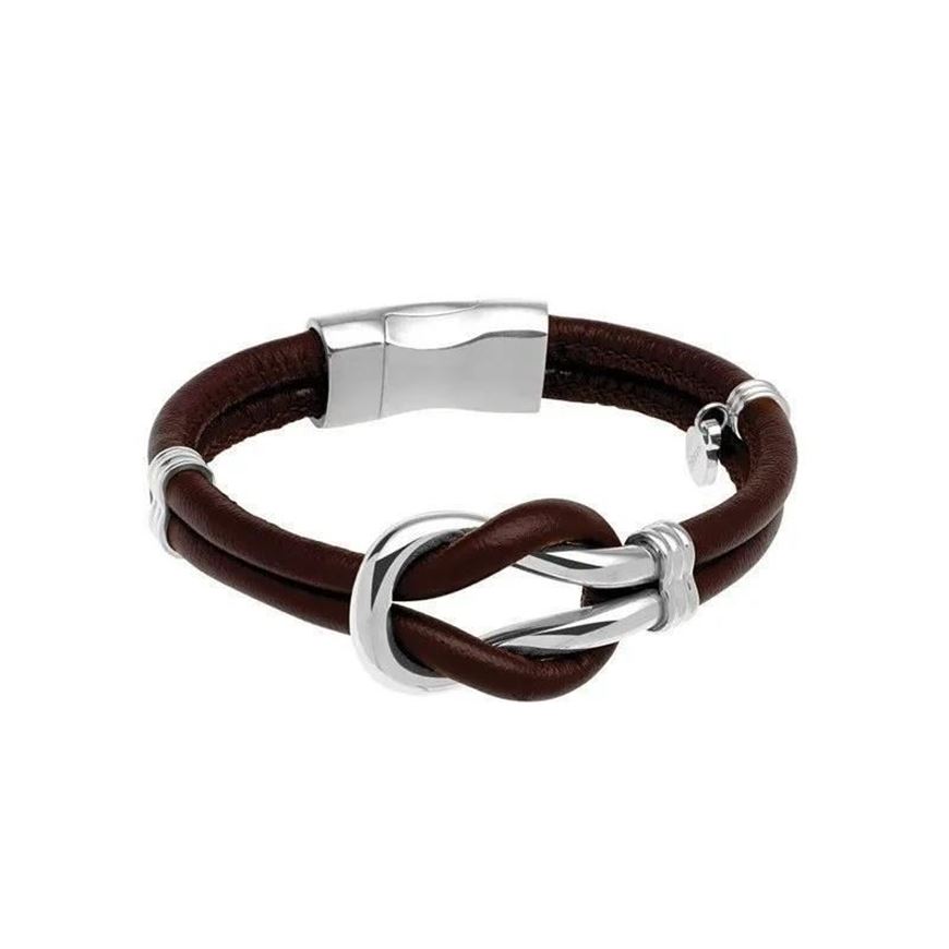 Foto de Pulsera nudo eternity de cuero marrón y acero 18cm