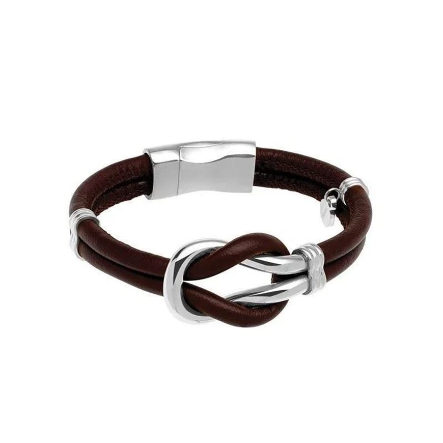 Foto de Pulsera nudo eternity de cuero marrón y acero 18cm
