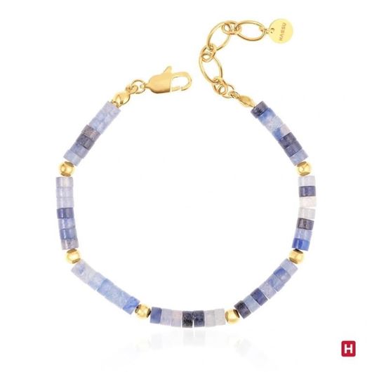 Foto de Pulsera piedras naturales azul y acero dorado