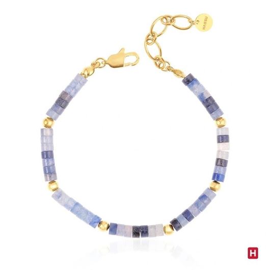 Foto de Pulsera piedras naturales azul y acero dorado