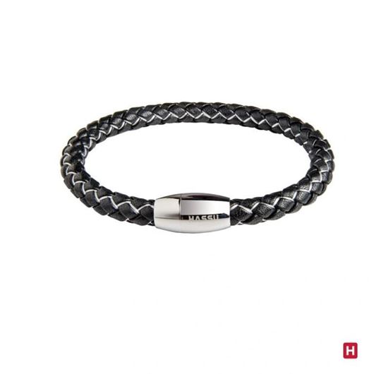 Mostrar los datos de Pulsera de piel negro y acero 19cm Foto de Pulsera de piel negro y acero 19cm