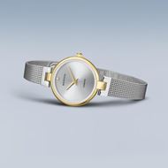 Foto de Set de Reloj Classic bicolor 24mm malla milanesa plateada y pulsera de acero con circonitas