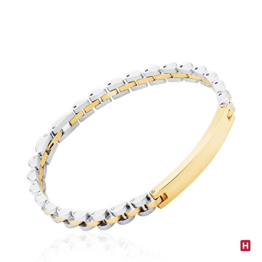 Foto de Pulsera acero eslabones bicolor y placa dorada