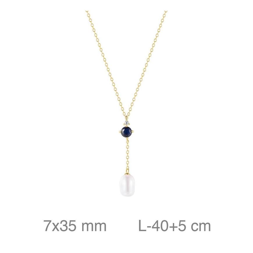 Foto de Gangantilla Y en plata baño oro con circonita azul y perla