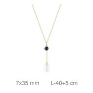 Foto de Gangantilla Y en plata baño oro con circonita azul y perla