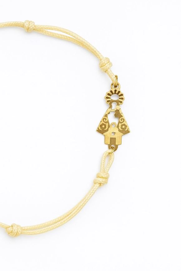 Foto de Pulsera Virgen de Loreto de Xàbia en oro amarillo 18 kt con cordón de nylon beige