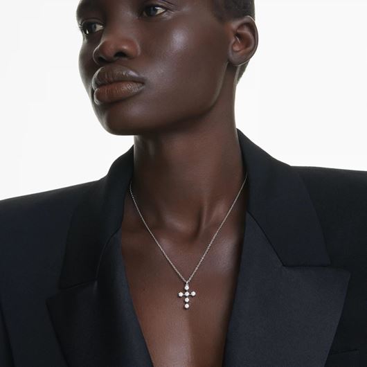 Picture of Colgante Insigne Talla redonda, Cruz, Blanco, Baño de rodio