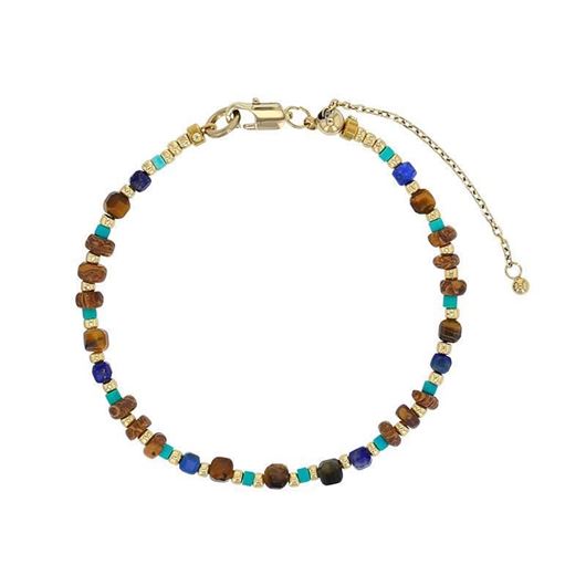 Picture of Pulsera de acero dorado y cuentas de cristal con turquesas reconstruidas