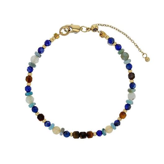 Picture of Pulsera de acero dorado y cuentas de cristal con ojo de tigre