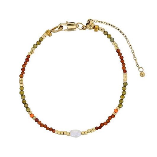 Picture of Pulsera de acero dorado con cuentas de cristal y perla de agua dulce