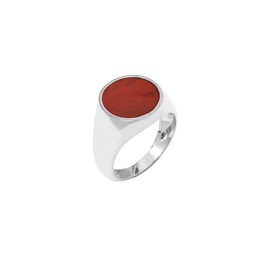 Foto de Sello de plata rodiada con Jaspe Rojo redondo