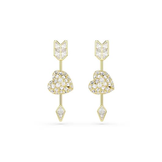 Foto de Pendientes Idyllia, Tallas mixtas, Corazón con flecha, Blancos, Baño tono oro