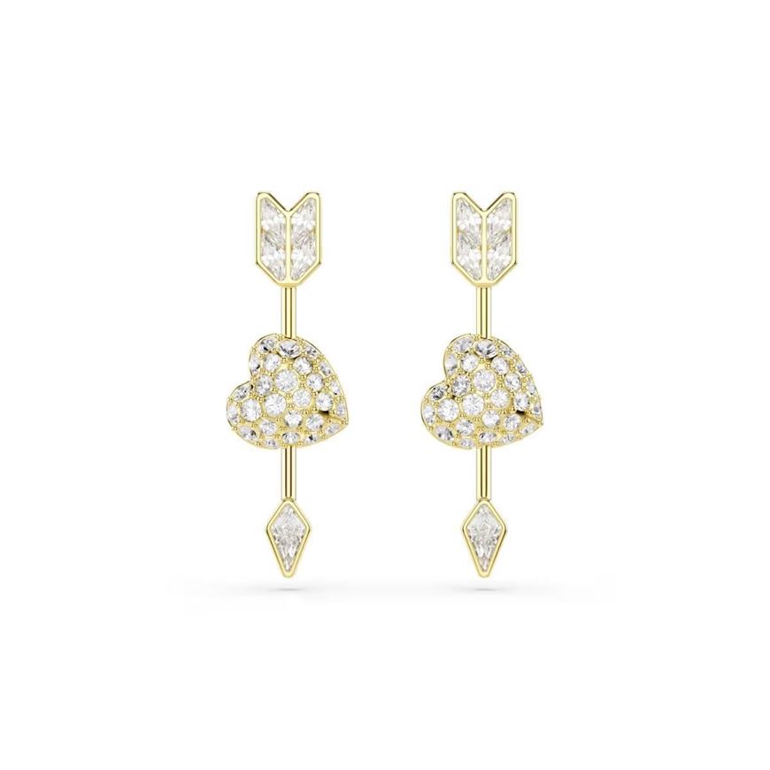 Foto de Pendientes Idyllia, Tallas mixtas, Corazón con flecha, Blancos, Baño tono oro