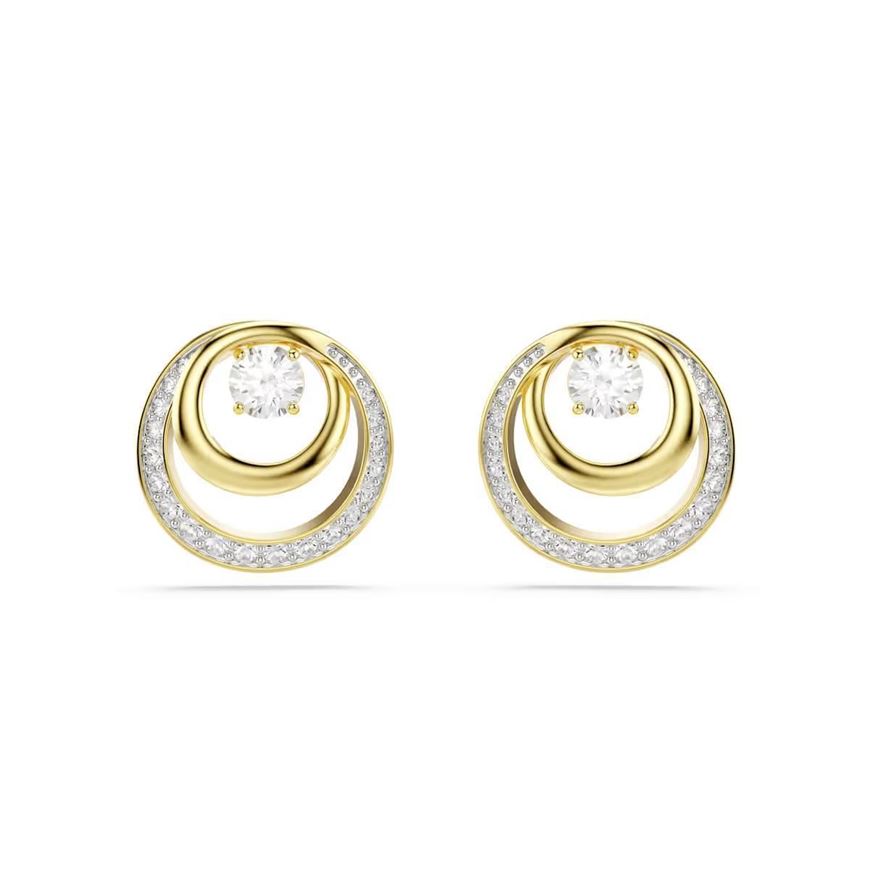 Foto de Pendientes de botón Hyperbola, Talla redonda, Blancos, Baño tono oro