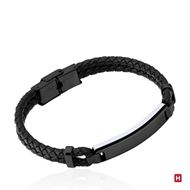 Foto de Pulsera cuero trenzado y placa de acero en negro 19cm