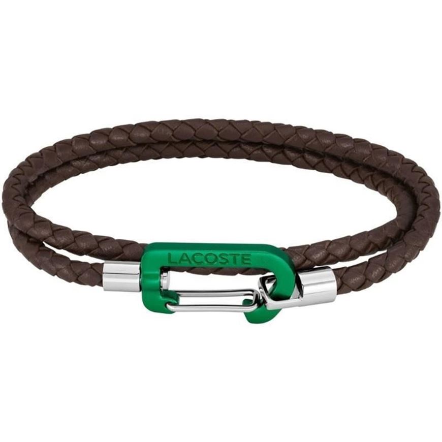 Foto de Pulsera Matt Piel Trenzada Marrón y Acero Inoxidable Verde