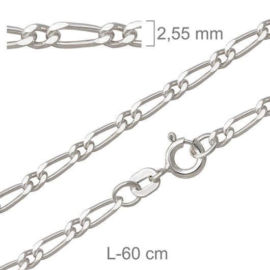 Foto de Cadena de plata barbada programada 4 caras 60cm x 2,5mm