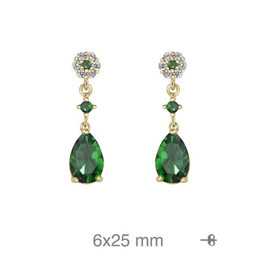 Foto de Pendientes de plata baño oro circonitas color esmeralda