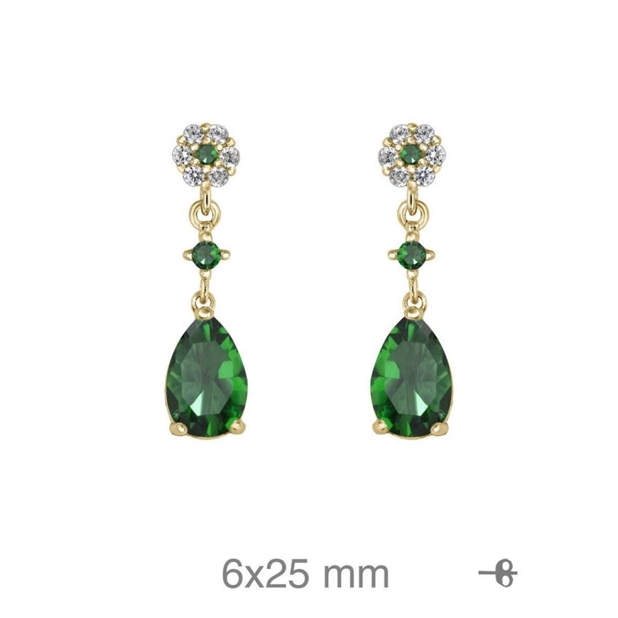 Foto de Pendientes de plata baño oro circonitas color esmeralda