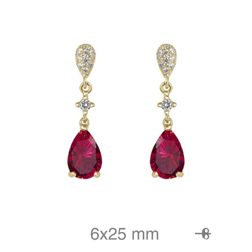 Foto de Pendientes de plata baño oro circonitas color rubí