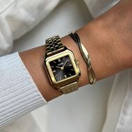 Foto de Set reloj Gracieuse Petite dorado con esfera negra y pulsera doble de serpiente