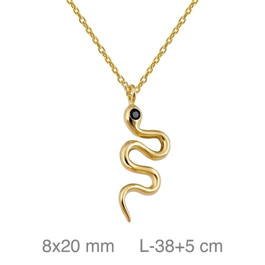 Foto de Gargantilla plata baño oro con serpiente ojo piedra negra