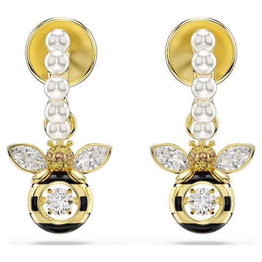 Foto de Pendientes Idyllia perlas de cristal, abeja multicolor, baño oro