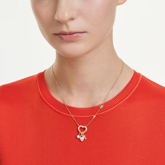 Foto de Colgante Idyllia Tallas mixtas, Corazón, llave, Rosa, Baño tono oro