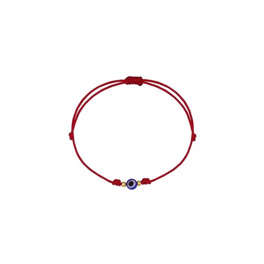 Foto de Pulsera 7 nudos nylon rojo Ojo cristal mini y bolitas en oro amarillo 18kt