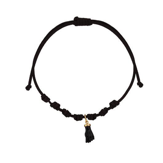 Foto de Pulsera 7 nudos Puño protector azabache nylon negro en oro amarillo 18kt