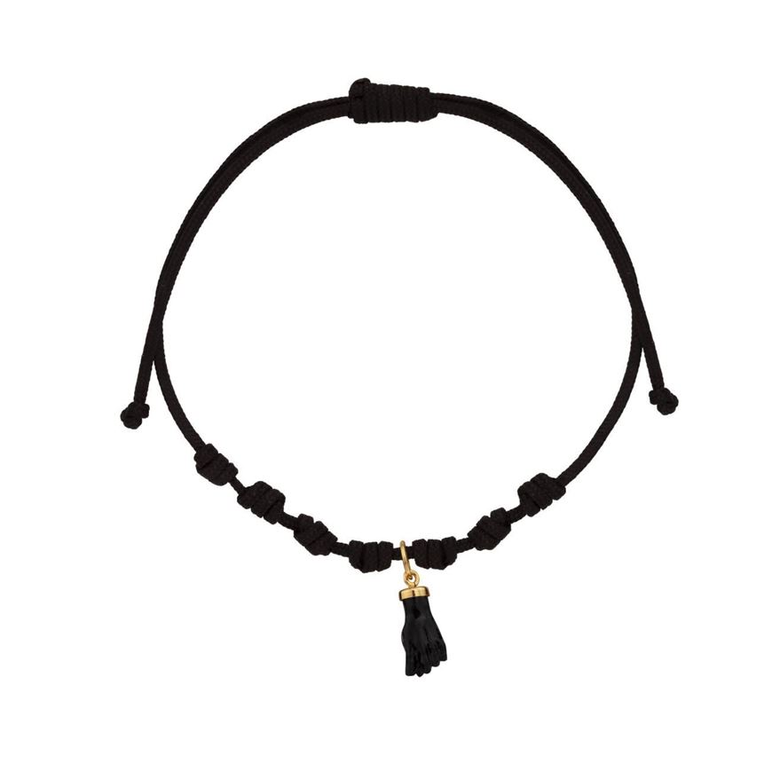 Foto de Pulsera 7 nudos Puño protector azabache nylon negro en oro amarillo 18kt