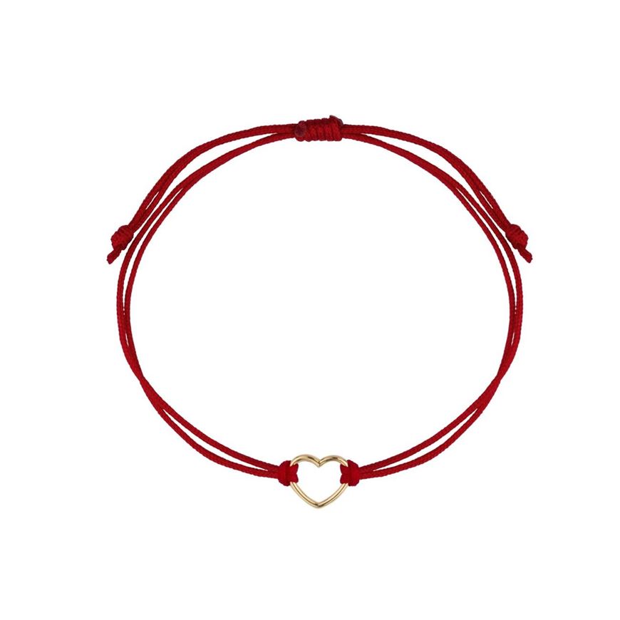 Foto de Pulsera nylon rojo corazón de oro amarillo 18kt
