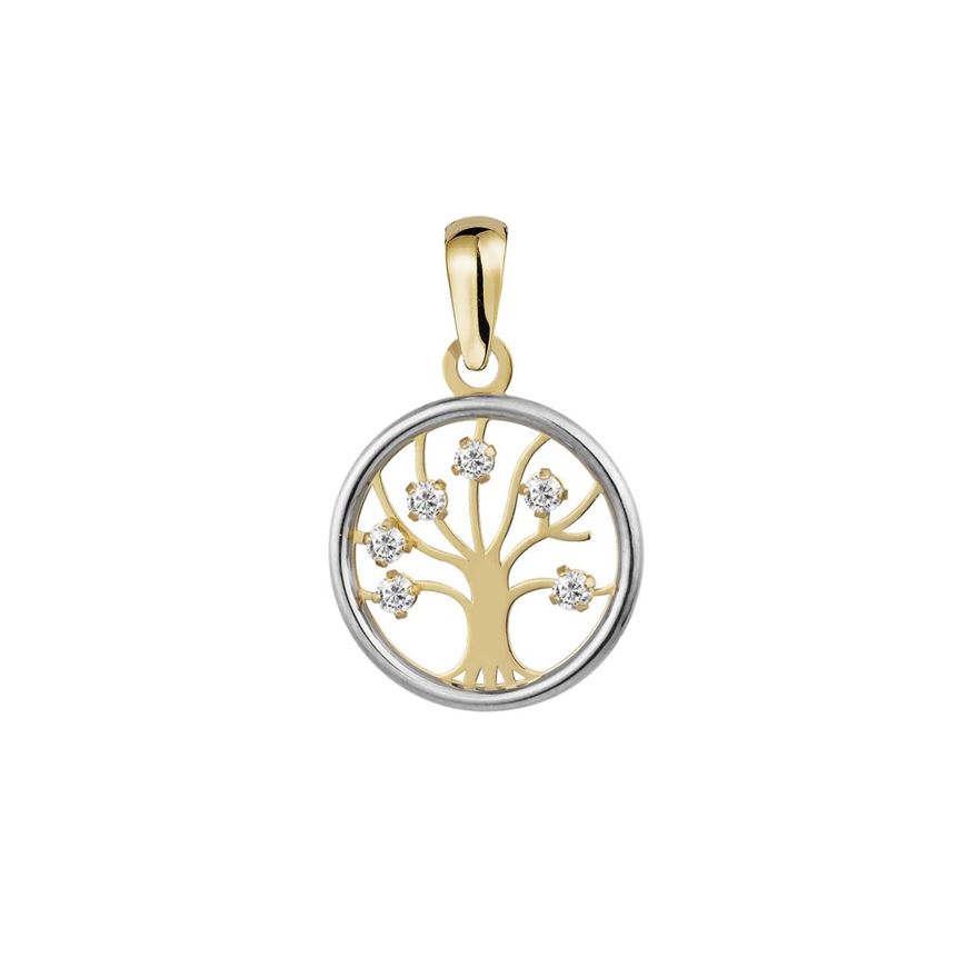 Foto de Colgante oro bicolor 18kt árbol de la vida con circonitas