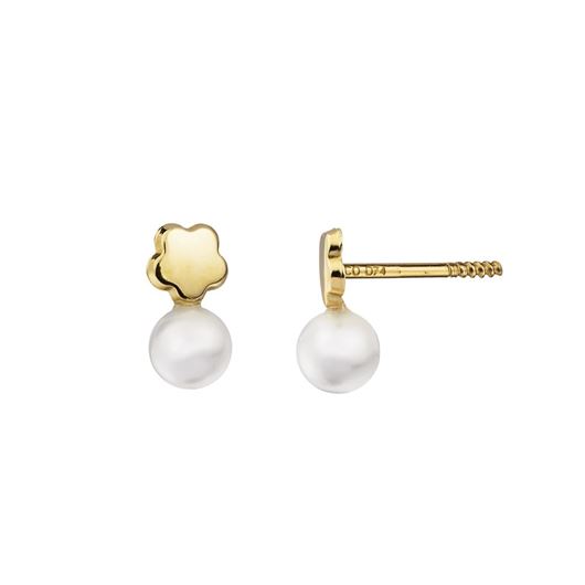 Foto de Dormilones oro amarillo 18kt con flor y perla