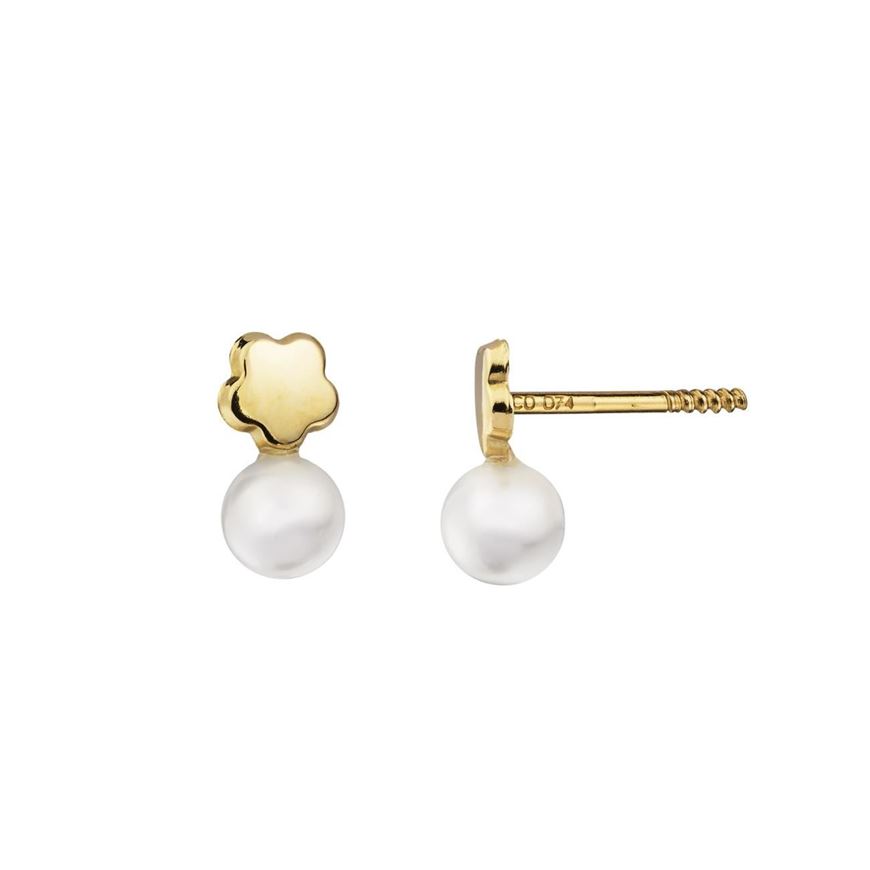 Foto de Dormilones oro amarillo 18kt con flor y perla